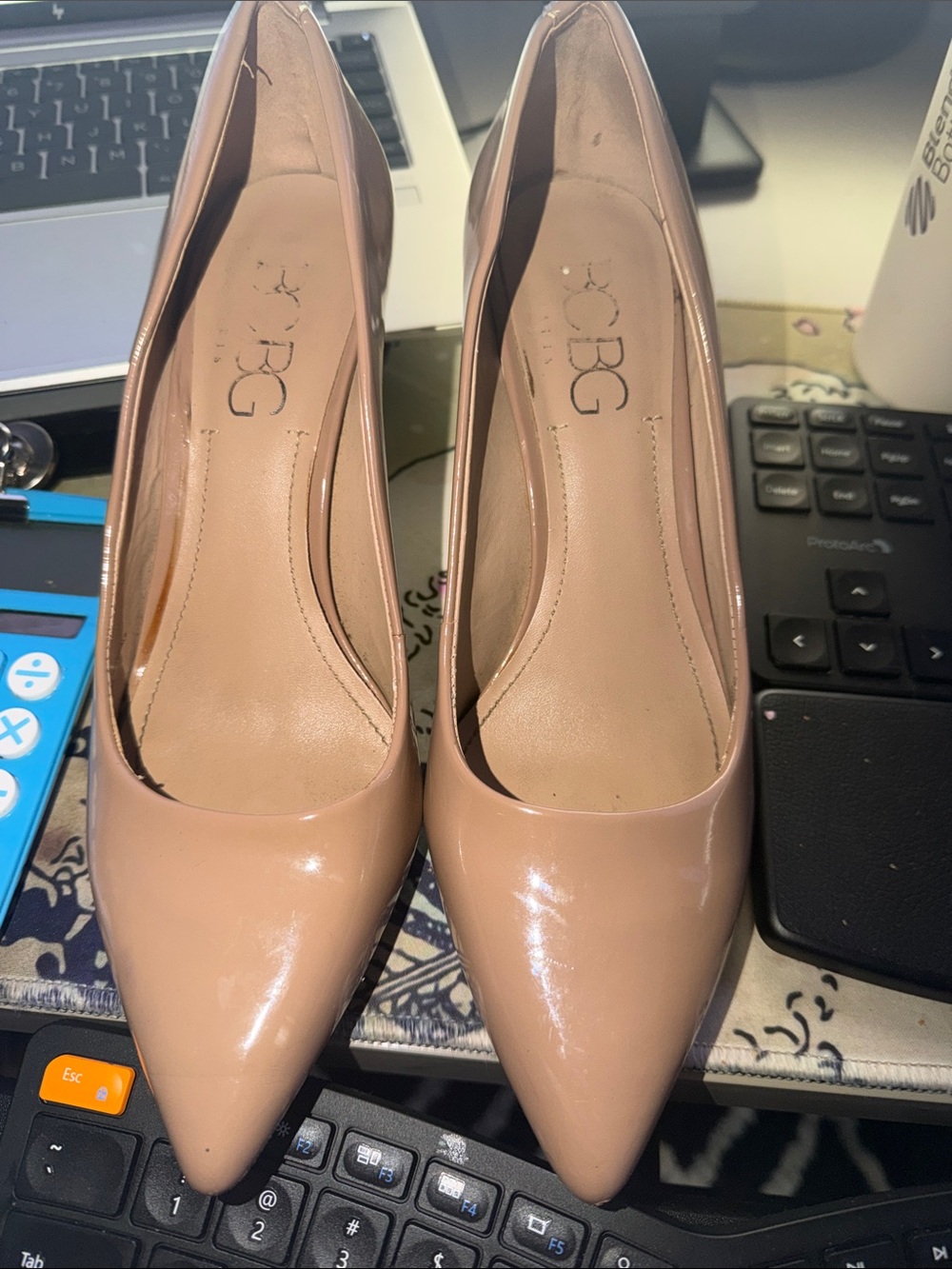 BCBG Nude Patent Pointed-Toe Pumps - Women's Elegant Heels
